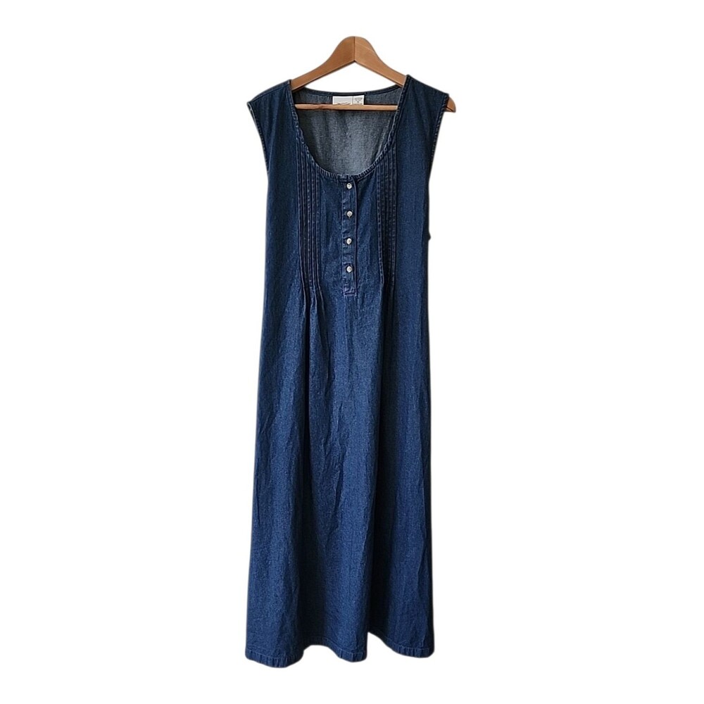 Vermont Country Store Denim Pintuck Jumper Woman's 1X Sleeveless Blue - Picture 2 of 7